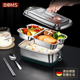 博曼斯（BOMANSI）饭盒304不锈钢食品级上班族学生食堂打饭便当盒蒸饭餐盒大容量 单层2L+餐具+保温袋