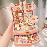 朵菲猫儿童发饰礼盒套装皇冠头饰小女孩生日礼物蝴蝶结小发夹女童头饰 4#奶咖55件套