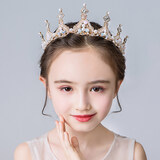 apfelbaum女童节日演出发饰皇冠女孩花童婚纱配饰头箍儿童头饰发箍王冠饰品 金色