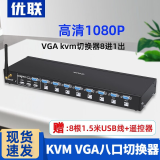 优联 kvm切换器8进1出 VGA视频切屏器8口 八进一出服务器电脑共用显示器USB键盘鼠标共享器工业机架式 八进一出 遥控款 配USB线