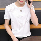 男士冰丝短袖T恤韩版潮流夏季个性潮牌半袖体恤上衣服男装打底衫 白色 L(105-120斤)