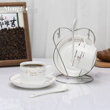 Mongdio陶瓷咖啡杯套装拿铁杯家用挂耳美式杯碟情侣杯碟 金边（2杯2碟2勺+银色心形杯架）