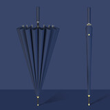 芸苼雨伞长柄男大号超大双人直杆女加大加固加厚学生复古黑色弯柄黑伞 【皮柄款】16骨直柄伞-藏青色