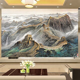 定制万里长城壁纸国画电视背景山水壁画办公室壁纸中式影视墙纸 18D超浮雕水晶布