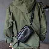 ANDSEEYOU品牌 真皮男士单肩小包 头层牛皮潮牌迷你小背包 小众风运动斜挎包 大容量商务手拿包 黑色