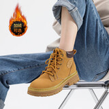 ZHR马丁靴女网红潮酷户外工装靴女真牛皮增高显瘦休闲鞋子女撞色编织系带时尚女鞋 AH266A 驼色(加绒款) 37