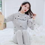 邦多拉女孩保暖内衣高中生女生内衣加绒加厚12-18岁女大童秋衣秋裤套装 加绒套装-小星星灰色 4XL 175 【105-125斤】