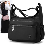 京购包包女斜跨包女士单肩包多层新款百搭挎包女尼龙中年妈妈女包 黑色