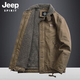 JEEP SPIRIT吉普棉服男灯芯绒外套男装休闲保暖加绒宽松大码羊羔绒棉衣翻领潮 浅棕色 M