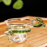 康韵（KANGYUN） 康韵 玻璃茶漏斗茶滤带过滤网茶水分离器带底座功夫茶具配件茶漏 01款青羊瑞祥玻璃茶漏（绿色）