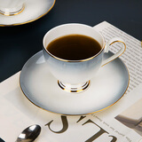 国玥高颜值咖啡杯欧式陶瓷茶杯轻奢金边咖啡杯碟家用茶具简约咖啡具 渐变灰德式咖啡杯碟1套