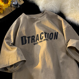 型于格纯棉短袖t恤男士2025夏季潮牌美式复古印花上衣宽松大码半袖男装 咖啡色 3XL 建议(165-180斤)