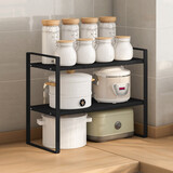 圣西陶 厨房置物架可伸缩柜子分层架台面调料收纳架多功能隔板锅具架 黑色双层【伸缩款】