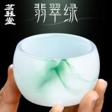 茗器堂翡翠绿玉瓷茶杯大号主人杯个人杯白瓷琉璃男女玻璃茶盏水墨品茗杯 翡翠绿玉瓷茶杯-智觉杯