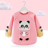 稚新宝宝罩衣防水防脏儿童秋冬季男女孩反穿衣围兜吃饭衣婴儿围裙 立体口袋熊粉 90(15码建议1-2周岁)