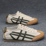 奇策鬼冢帆布鞋男士春季新款百搭阿甘鞋平底懒人鞋潮流韩版轻便男板鞋 米深绿 39