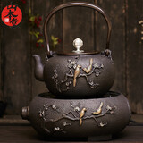 山本堂铁壶煮茶器套装手工日本进口铁壶无涂层砂铁壶功夫茶具南部铁器 喜鹊登梅-炉壶套装