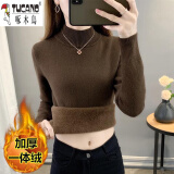 啄木鸟（TUCANO）羊毛衫女秋冬加绒毛衣女一体绒内搭大尺码半高领羊毛针织打底 咖啡色【加厚一体绒】 M 建议(90-105斤)