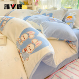 雅鹿A类亲肤牛奶绒印花床上四件套秋冬季加厚保暖床单被套床笠四件套 安妮兔 【加厚保暖 持久恒温】 1.5m 床单款 四件套-被套200*230cm