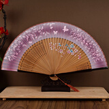 臻臻上品扇子女古风丝绸折扇中式古装汉服舞蹈扇折叠扇中国特色礼品送老外 绛紫色手绘烤漆7寸丝绸折扇