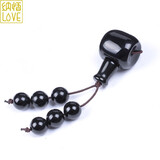 纳悟 黑玛瑙佛头带弟子珠 藏式三通金刚星月菩提佛珠念珠手串文玩配饰 黑玛瑙三通14mm