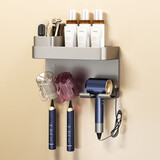 田园沐歌奶白牙刷架子置物架免打孔卫生间壁挂电动牙杯刷牙漱口杯吹风机架 【枪灰】吹风机架+二人杯-带杯