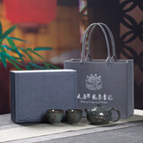 龙泉青瓷 高档功夫茶具套装手工哥窑铁胎冰裂陶瓷茶壶茶杯品茗杯家用茶具 铁胎梅花一壶两杯礼盒装