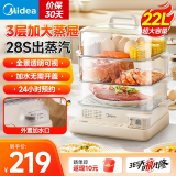 美的（Midea） 电蒸锅 三层22升大容量电蒸箱 家用蒸箱 蒸汽锅多用途锅多功能蒸包子锅不锈钢蒸架电锅全透明视窗 【22L大容量】三层不锈钢蒸架 ZGC322301