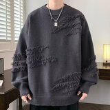 晗鲨港风毛衣男春秋季加绒加厚鹿毛绒针织衫宽松痞帅破洞线衣情侣上衣 灰色 L （建议100-120斤）