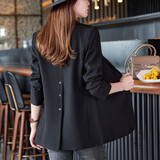 樱芭妮小西装外套女春秋季流行韩版直筒小众设计感免烫小西服上衣后开叉 8376黑色西装 L （106斤-115斤）
