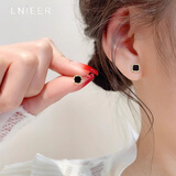Lnieer黑色方形小耳钉女925银针耳环2025新款精致气质高级感养耳洞耳饰 银色方形耳钉【925银针】
