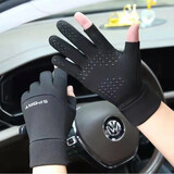 靓魅姿手套男防晒夏天露指手套薄款冰丝开车漏二指手套男女钓鱼外卖半指夏季骑行手套 秋冬季加绒漏二指黑色 均码