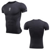 禾默运动紧身衣男短T恤健身服长袖速干打底衣高弹训练服篮球跑步骑行 黑树叶短袖 XL