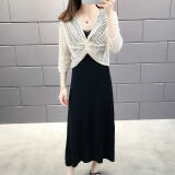 妮曼琪 连衣裙2022春秋季新款吊带仙女长子镂空针织衫女装潮 米白色 均码（85-138斤）
