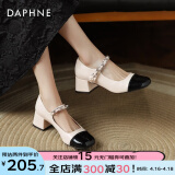 达芙妮（DAPHNE）高跟鞋女鞋2024春夏新品法式小香风粗跟玛丽珍鞋子女单鞋小皮鞋 米黑拼色【跟高5CM】 35