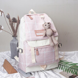 新款韩版百搭文艺帆布背包少女学院风双肩包轻便大容量小学生初中生高中生学生书包电脑包 帆特西V688G 粉色