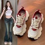 品牌断码巴黎时尚老爹鞋女新款厚底增高运动鞋百搭休闲网面鞋子女 红色 36