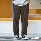 马登工装随心裁重磅针织卫裤复古锥形裤运动休闲裤松紧腰长裤子男春 咖啡色 XL