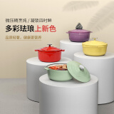 归.禾器珐琅锅多彩铸铁锅微压多功能炖锅电磁炉通用搪瓷锅平底家用汤锅 浅草绿 22cm 3.3L