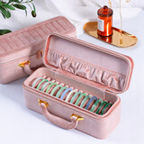 上品美创15卡位手镯盒高档翡翠玉镯收纳盒大容量绒布首饰盒子 香槟粉