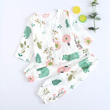 儿童睡衣男童纯棉纱布春秋款夏天家居服女童helloluobo新款小孩宝宝中小童婴儿夏季薄款空调服套装 花儿熊 90码【适合身高86-95CM可开档】