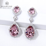 Blanche水滴气质耳环水晶耳坠女 无耳洞耳夹耳饰母亲节礼物送妈妈 耳针款-紫色