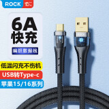 ROCK苹果16/15充电线USB转type-c数据线6A快充车载iPhone15/16ProMax平板笔记本华为P70Pro荣耀小米黑