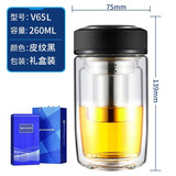 万象（WANXIANG） 万象玻璃杯单层加厚便携男女士泡茶水杯简约茶杯商务家用水杯 V65双层-黑色 260ml 1只