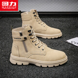 回力男鞋加绒马丁靴男2026年春季棉靴保暖百搭男士韩版英伦风休闲靴 卡其色（单款）0635 40