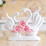 帕美居 欧式陶瓷天鹅摆件装饰品家居客厅酒柜电视柜创意乔迁开业结婚礼 纯情天鹅