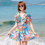 宜肤泳衣女时尚显瘦聚拢遮肚韩国性感保守泡温泉连体海边度假游泳装