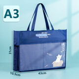 超大号A3美术袋8开8k透明网格文件袋手提拉链补习袋大容量网纱小学生用画画收纳包初中加厚手拎素描本资 【牛津布】双层/大容量 - 深蓝