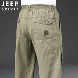 JEEP SPIRIT吉普休闲裤男中年夏季新品薄款纯棉宽松直筒工装裤多口袋直筒裤 土黄 XL（建议140-160斤）