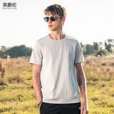 英爵伦（Enjeolon）爽滑冰丝棉纯色短袖t恤男士夏季正肩丝光半袖打底体恤白色上衣潮 浅灰色 2XL  (推荐150-170斤)